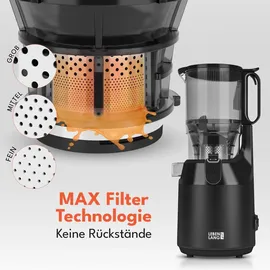 Lebenlang Slow Juicer | Entsafter mit großer Öffnung für ganze Früchte und Gemüse | Inkl. Rezepte im E-Book - Schwarz