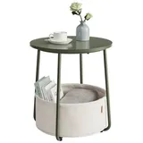 VASAGLE Beistelltisch rund, kleiner Tisch, Couchtisch klein, Wohnzimmertisch mit Korb aus Stoff, Stauraum für Wohnzimmer