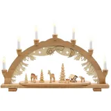 Dekohelden24 7 Flammiger Holz Schwibbogen Motiv: Rehe im Wald mit geschnitzten Bäumen 57 x 9 x 38 cm