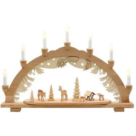 Dekohelden24 7 Flammiger Holz Schwibbogen Motiv: Rehe im Wald mit geschnitzten Bäumen 57 x 9 x 38 cm