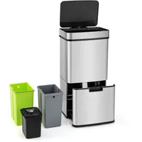 GOPLUS Sensor Abfalleimer, 72L automatischer Mülleimer aus Edelstahl mit Deckel & 4 Fächer, Müllbehälter Mülltrennsystem für Küche Büro Woh...