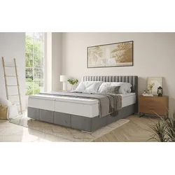 Boxbett INOSIGN "Thor mit Bettkasten, inkl. Matratze, Topseller", grau (velvet 17 elephant), B:186cm L:208cm, Komplettbetten, Boxspringbett, Topper und Zierkissen, in verschiedenen Härtegraden verfügbar