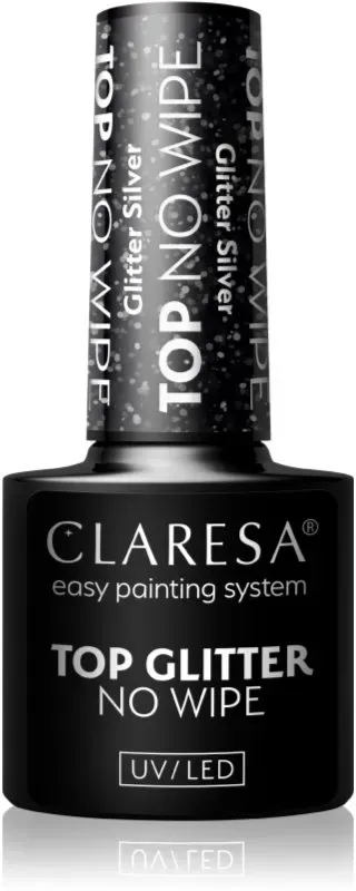 Claresa UV/LED Top Glitter No Wipe Gel-Decklack für die Fingernägel glitzernd Farbton Glitter Silver 5 g
