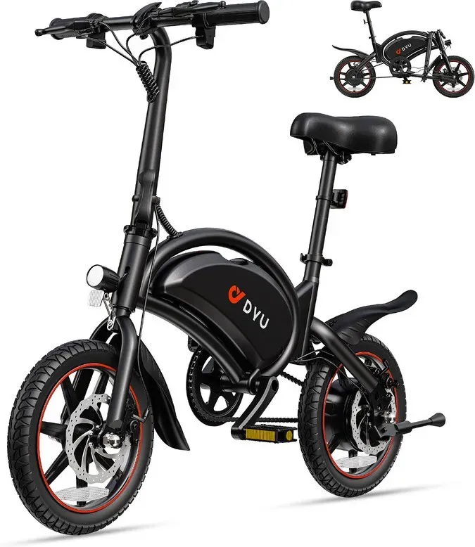 DYU D3S Elektrisches Fahrrad für Erwachsene, 250 W Motor, City-E-Bike, 36 V 10 Ah Akku, 14 Zoll Reifen, Mini-Falt-E-Bike – Schwarz