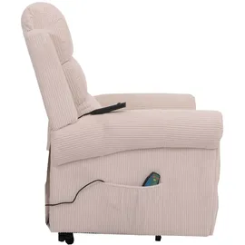 Mendler Fernsehsessel HWC-K63, Relaxsessel, Liegefunktion Aufstehhilfe Massage Heizfunktion, Stoff (220g/m2) Cord - creme-weiß