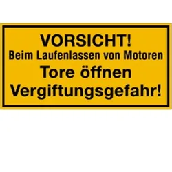 Schild VORSICHT!Beim Laufenlassen von Motoren Vergiftungsgefahr!, Kunststoff, 400x200mm