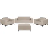 Modernes Loungeset 4-teiliges Polsterbezug / schwarzes Gestell beige Rovigo