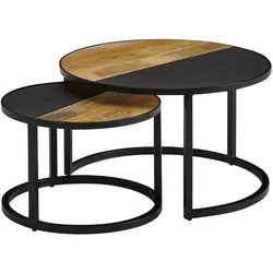 Kadima Design Runde Couchtische, 2er Set, Mango Massivholz/Steinoptik, Modernes Design. 60x60x36 cm