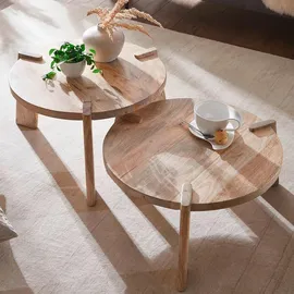 MID.YOU Couchtisch Set Hell Mangoholz 53 x 53 x 32 cm