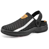 Hausschuhe Herren Clogs Damen Sommer Gartenschuhe Pantoletten Pantoffeln Atmungsaktiv Slip on Sandalen Freizeit Strand Schuhe Schwarz 47 - 47 EU