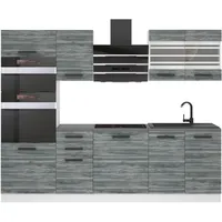 Belini Küchenzeile Küchenblock Tracy - Küchenmöbel 240 cm Einbauküche Vollausstattung ohne Elektrogeräten mit Hängeschränke und Unterschränke, ohne Arbeitsplatten, Glamour Wood