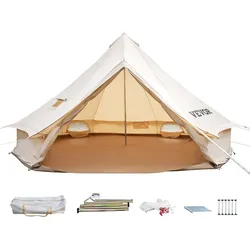 VEVOR Glockenzelt 4M Outdoor-Glamping Firstzelte Zelt Baumwolle Tipi Zelt für Camping Waterproof für Familien Geeignet für 5-8 Personen Camping Outdoor Hunting für alle Jahreszeiten