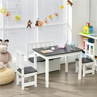 Costway 4 tlg. Kindersitzgruppe Holz, Kindertisch Stühlen Sitzbank mit