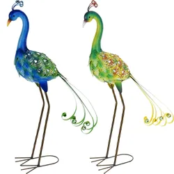 Zwei Pfaue aus Metall - Pfauenpaar - 2x Pfau Figur - Gartendeko Tierfigur