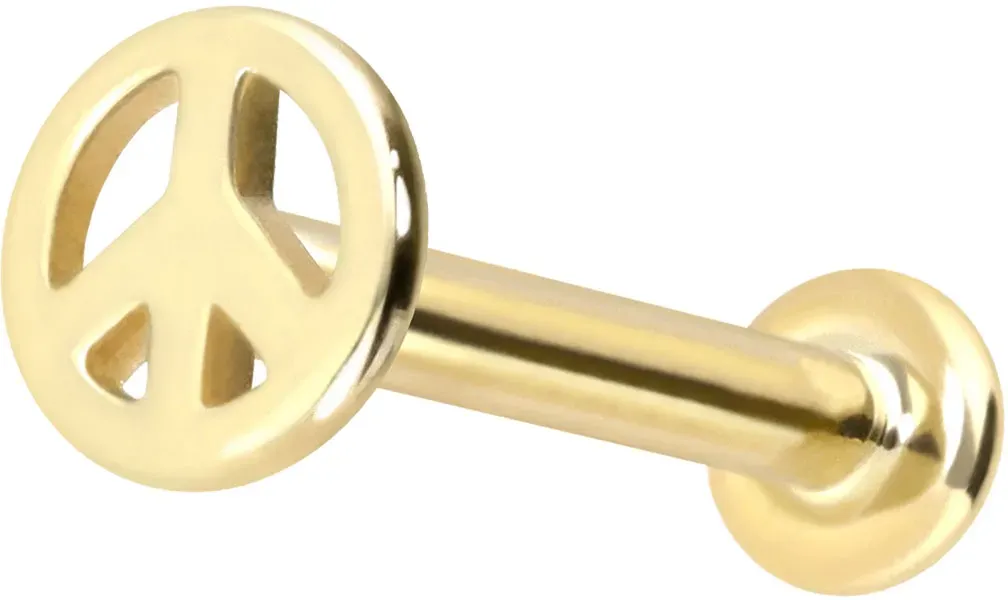 14 Karat Gold Labret mit Push Fit PEACE-ZEICHEN