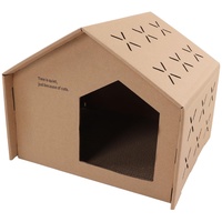 Katzenhaus aus Pappe, Atmungsaktives Katzenkratzhaus mit Krallenschleifsterndach für den Innenbereich (007-1)