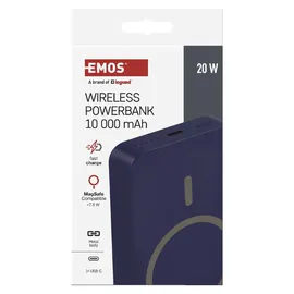 EMOS Powerbank 10 000 mAh WI 1046 mit Magnet - magnetischer externer Akku mit Passthrough und Wireless-Charging USB-C-Ausgang inkl. USB-Datenkabel - für iPhone, Smartphone, Tablet - blau