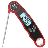 Kühier Bratenthermometer Bratenthermometer digital Fleischthermometer Küchenthermometer, Automatische Abschaltfunktion, Flaschenöffnerfunktion rot