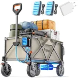 Litheli Elektrowagen Bollerwagen faltbar, Handwagen faltbar mit Motor & Bremsen, 200L 60KG geeignet für Camping, Garten, Strand, Einkaufen (Beige, W1 pro mit 2 Akku und Ladegerät)