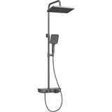 EMKE Emke, Duschsystem mit Thermostat Duschsäuleset Duschgarnitur mit glasablage, Schwarzmetall