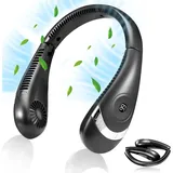 Amxcnoy Tragbarer Nackenventilator – Usb-wiederaufladbarer Ventilator Mit 5000-mah-akku, Faltbarem Nackenband Und Led-ladeanzeige, Ideal Für Reisen, Camping Und Outdoor-aktivitäten – Schwarz