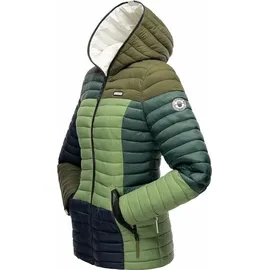 Navahoo Damen Stylische Steppjacke Colorblocking Übergangsjacke mit Kapuze Multikulti