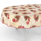 Tischdecke Weihnachten Weihnachtstischdecke abwaschbar Lotuseffekt wasserabweisend Tischtuch pflegeleicht Baumwolle Polyester Beige Oval 220x140cm mit Paspelband