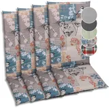 GO-DE Textil Bequeme und attraktive Polsterauflagen für Hochlehner-Gartenstühle (4er-Set, Blattmotiv-Natur Taupe, Hochlehner)