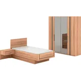 Schlafzimmer-Set MUSTERRING "Sorrent, Kleiderschrank, Bett & Nachtkommoden, teilmassiv Eiche", braun, ohne Matratze, B/H: 100cm x 200cm, Massivholz, Holz teilmassiv, Glas, Holzwerkstoff, Spanplatte, Hartfaserplatte, Schlafzimmermöbel-Sets, mit Dreh- und Falttüren, Schrankbreite 200cm, Bett schwebende Optik