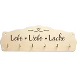 Lebe Liebe Lache Schlüsselbrett graviert aus Holz - modernes Schlüsselboard mit Spruch, ideal als Schlüssel Organizer, Deko für die Wand, Geschenk zu Einzug, Umzug