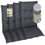 GO-DE Textil Bequeme und attraktive Polsterauflagen für Hochlehner-Gartenstühle (4er-Set, Rautenlinien anthrazit, Hochlehner)