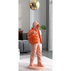 Casa Padrino Luxus Designer XXL Deko Skulptur Junge mit Luftballon Rosa / Orange / Gold H. 68 cm - XXL Kunstharz Deko Figur - Wohnzimmer Deko - Luxus Deko Accessoires - Luxus Qualität