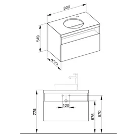 Keuco Stageline Waschtisch-Unterschrank 32865970000 80 x 55 x 49 cm, Dekor Vulkanit, Glas Vulkanit satiniert, ohne Elektrik, Hahnlochbohrung rechts