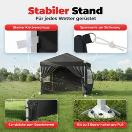 onbest Faltpavillon 3 x 3 m inkl. 4 Seitenteile Schwarz
