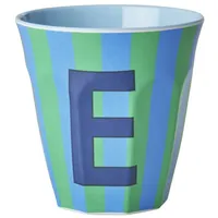 Rice Melamin Buchstabenbecher gestreift, E, blau