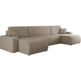 Mirjan24 Eckcouch Cord U-Form 2-Sitzer Beige