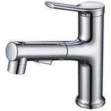 Kpaloft Waschtischarmatur 40-60 cm ausziehbar Wasserhahn Bad, Waschbeckenarmatur, Küchenarmatur (Badarmaturen, Waschtischmischer, Spültischarmatur für Waschtisch, 1-St., mit 3 Wasserauslassmodi, Brause) Wassersäule, oberen Wasserauslassmodus silberfarben