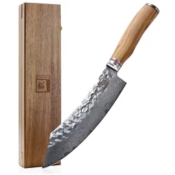 ZAYIKO Damastmesser &quot;OLIVE Blockmesser&quot; - 20,5cm Klinge - Griff: Olivenholz - VG...