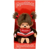 Sekiguchi 221561 - Original Monchhichi Mädchen, mit Fotoalbum und Schleifen, ca. 20 cm großes Kuscheltier aus braunem Plüsch