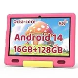 Ainmel Kinder Tablet 10 Zoll Octa-Core Android 14 Tablet für Kinder, 16GB+128GB (1TB TF), Kindersicherung, WiFi 6/Bluetooth 5.3, Widevine L1 mit Kindersicheres Gehäuse -Rosa