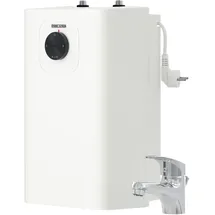 Stiebel Eltron SNU 5 Plus mit Armatur MAE-W, sehr kompakt, antitropf-, thermostop-Funktion, Untertischboiler 5 Liter Niederdruck Stecker,