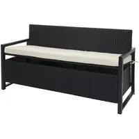 Mendler Poly-Rattan 3er Sitzbank HWC-F39, Gartenbank Truhenbank, Staufach Aufbewahrung
