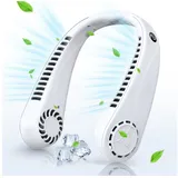 Senmudi Mini USB-Ventilator Nackenventilator Hals Ventilator 3000mAh Wiederaufladbarer Ventilator, 5-Gang-LCD-Digitalanzeige, Tragbarer Leiser Ventilator weiß