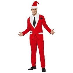 Smiffys Kostüm Mr. Weihnachten Anzug, Weihnachtsmann Kostüm, Cooles Weihnachtskostüm für besinnliche Gentleman-Momente rot