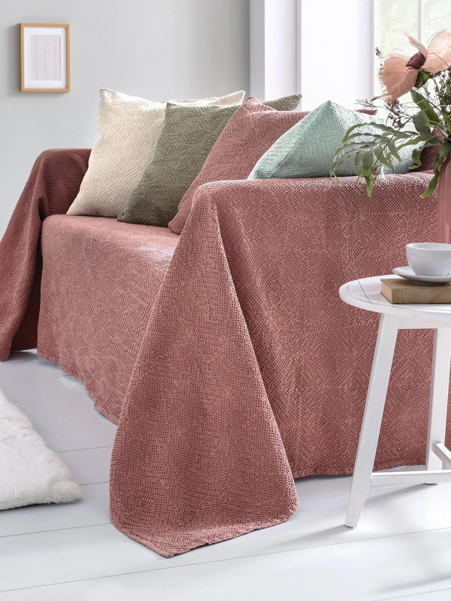 Überwurf für Couch und Bettc ca. 250x270cm Hagemann rosé