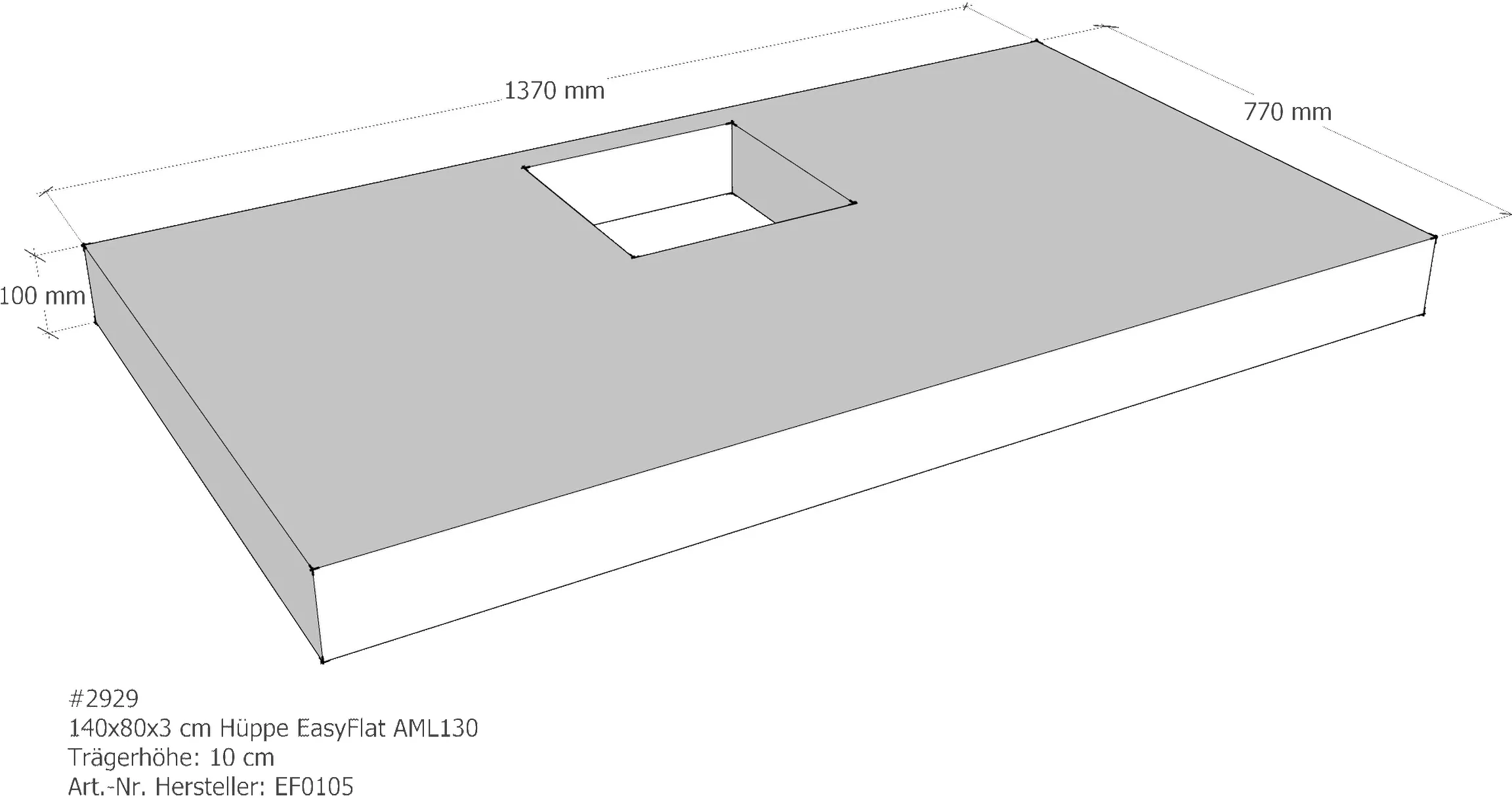 Duschwannenträger Hüppe EasyFlat quer 140x80x3 cm rechteckig AML130