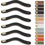 LEREATI 6 Stück Ledergriffe für Möbel, Schrankgriffe Leder Schubladen Knöpfe Möbelgriffe, Möbelgriff Leder für Küchenschränke Komode Tür Kleiderschrank (für 0mm Lochabstand, Goldene + Schwarz)