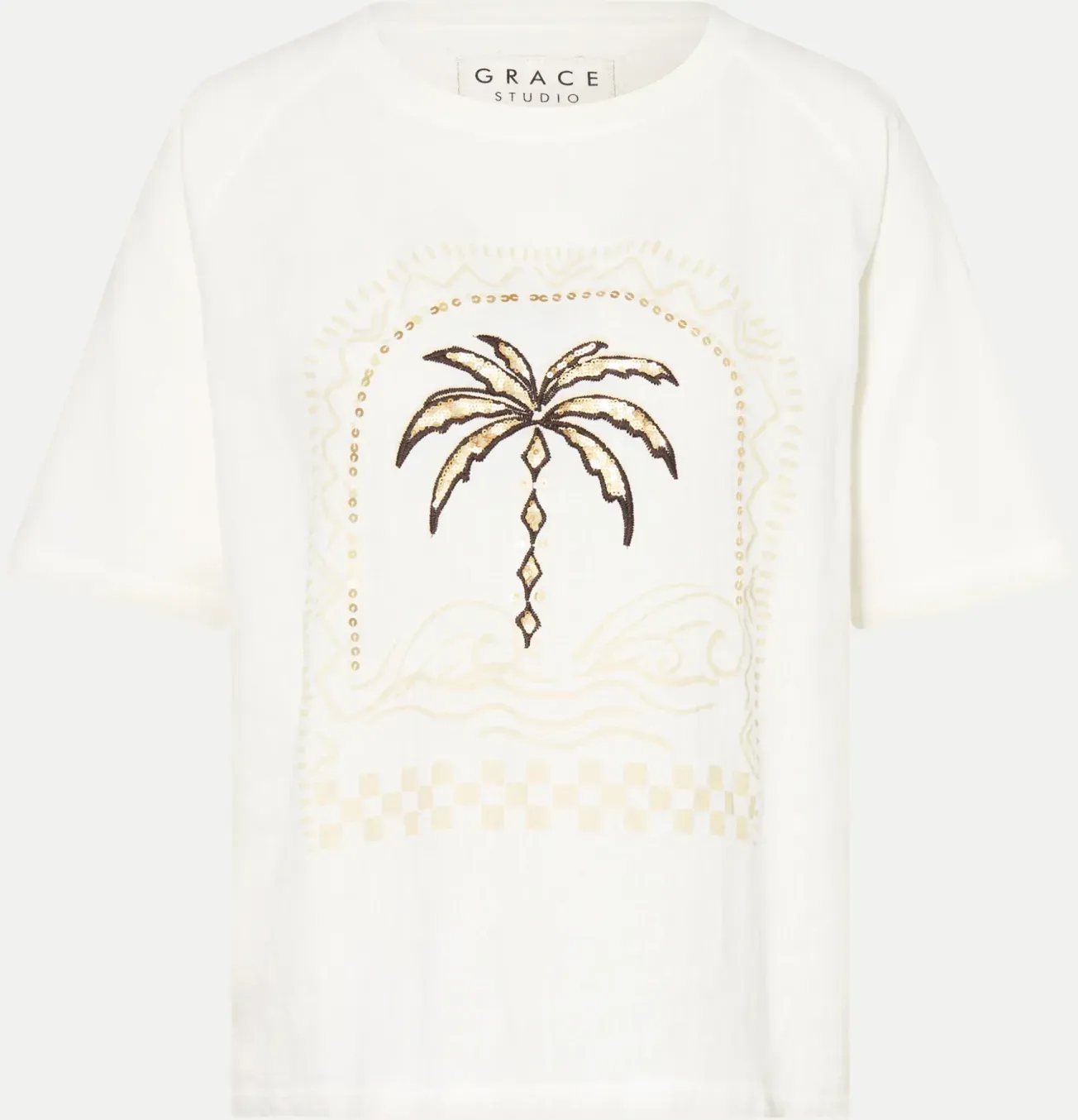 T-Shirt mit Motivprint Palme Weiß XS
