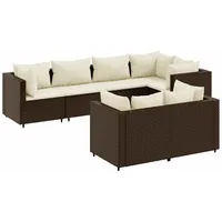 vidaXL 7-tlg Garten-Lounge-Set mit Kissen Braun Poly Rattan Modell 15