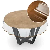 Tischdecke Transparent abwaschbar Durchsichtig Folie mit Saum in Braun Rund 140cm 0,5mm